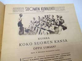 Suomen Kuvalehti 1947 nr 29, ilmestynyt 19.7.1947, sis. mm. seur. artikkelit / kuvat / mainokset; Kansikuva &quot;Heinää kaatuu&quot;, Karhula-Iittala lasitölkit,