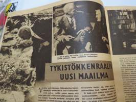 Suomen Kuvalehti 1947 nr 29, ilmestynyt 19.7.1947, sis. mm. seur. artikkelit / kuvat / mainokset; Kansikuva &quot;Heinää kaatuu&quot;, Karhula-Iittala lasitölkit,