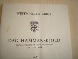 YK:n pääsihteerin Dag Hammarskjöld muistotilaisuuden &quot;ohjelma&quot;, Westminster Abbey, Lontoo, 23. lokakuuta, 1961. Provenienssi: Terry Learner, joka hoiti BBC:n