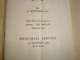 YK:n pääsihteerin Dag Hammarskjöld muistotilaisuuden &quot;ohjelma&quot;, Westminster Abbey, Lontoo, 23. lokakuuta, 1961. Provenienssi: Terry Learner, joka hoiti BBC:n