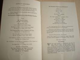 YK:n pääsihteerin Dag Hammarskjöld muistotilaisuuden &quot;ohjelma&quot;, Westminster Abbey, Lontoo, 23. lokakuuta, 1961. Provenienssi: Terry Learner, joka hoiti BBC:n