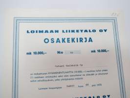 Loimaan Liiketalo Oy, Loimaa 1970, 10 000 mk, Oskari Heikkilä Oy, nr 10 -osakekirja / share certificate