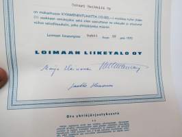 Loimaan Liiketalo Oy, Loimaa 1970, 10 000 mk, Oskari Heikkilä Oy, nr 10 -osakekirja / share certificate