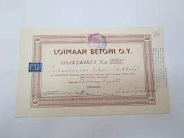 Loimaan Betoni Oy, Loimaa 1942, 500 mk, Oskari Heikkilä, nr 720 -osakekirja / share certificate