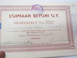 Loimaan Betoni Oy, Loimaa 1942, 500 mk, Oskari Heikkilä, nr 720 -osakekirja / share certificate