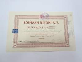 Loimaan Betoni Oy, Loimaa 1942, 500 mk, Oskari Heikkilä, nr 719 -osakekirja / share certificate
