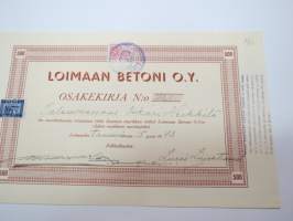 Loimaan Betoni Oy, Loimaa 1942, 500 mk, Oskari Heikkilä, nr 721 -osakekirja / share certificate