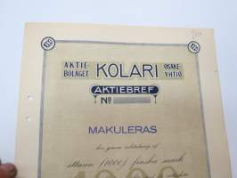 Ab Kolari Oy, Kolari 1917, 1 000 mk -osakekirja / share certificate