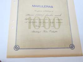 Ab Kolari Oy, Kolari 1917, 1 000 mk -osakekirja / share certificate
