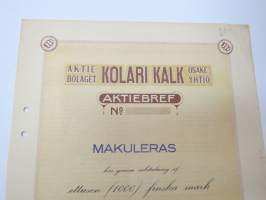 Ab Kolari Kalk Oy, Kolari 1917, 1 000 mk -osakekirja / share certificate