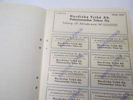 Nordiska Trikå Ab - Pohjoismaiden Trikoo Oy, En aktie 1 000 mk, Helsinki -osakekirja / share certificate