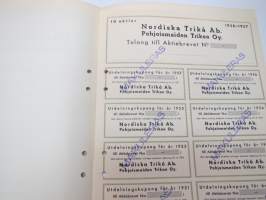 Nordiska Trikå Ab - Pohjoismaiden Trikoo Oy, Tio aktier á 1 000 mk, Helsinki -osakekirja / share certificate