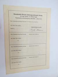 Braunkohle-Banzin AG, Berlin, 1 000 Reichsmark 4,5% Teilsschuldverschreibung nr 48750, Berlin 1938 -velkakirja / loan certificate