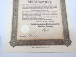 4% Anleihe des Landes Mecklenburg von 1942 Nr A 0176 Schuldverschreibung 2 000 Reichsmark -velkakirja / loan certificate
