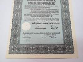 Mülheimer Bergwerks-Verein Mülheim/Ruhr 500 Rm 4% Teilschuldverschreibung Nr 223944, 1942 -velkakirja / loan certificate