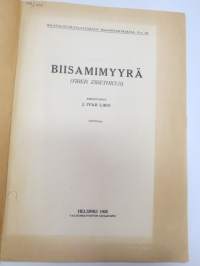 Biisamimyyrä (Fiber Zibethicus), kirjassa runsaasti merkintöjä ja irtoliuskoja jokunen - lienee jonkun tutkijan käytössä ollut kappale? V. Korvenkontio?