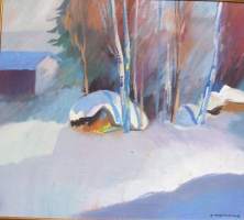 Lasse Marttinen, &quot;Talvimaisema&quot; öljyvärimaalaus kankaalle 45x50/61x68 cm / Lasse Marttinen (1926 Helsinki –  2007 Espoo) oli suomalainen