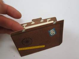 Postisäästöpankki - matkalaukun muotoinen muistilista matkalle lähtijälle - suitcase shaped memorylist for travellers
