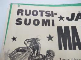 Ruotsi-Suomi jäärata (jääspeedway) maaottelu Turun urheilupuistossa 1.3.1959 Bramberg, Andersson, Knuttson, Pajari, Jousanen, Seliverstow -juliste / poster