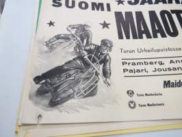 Ruotsi-Suomi jäärata (jääspeedway) maaottelu Turun urheilupuistossa 1.3.1959 Bramberg, Andersson, Knuttson, Pajari, Jousanen, Seliverstow -juliste / poster