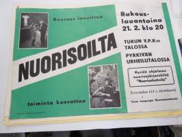 Nuorisoilta Rukouslauantaina 21.2.1959 Turun VPK / Pyrkivän urheilutalo - Tervetuloa 14. täyttäneet - Turun kaupungin nuorisolautakunta -juliste / poster