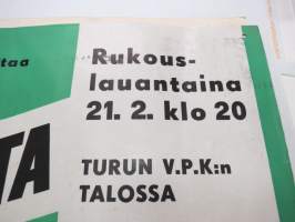 Nuorisoilta Rukouslauantaina 21.2.1959 Turun VPK / Pyrkivän urheilutalo - Tervetuloa 14. täyttäneet - Turun kaupungin nuorisolautakunta -juliste / poster