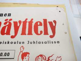 Maakunnallinen Ryijynäyttely Turun Suomalaisen Yhteiskoulun Juhlasalissa 28.2.-1.3.1959 / Kalevalajuhla / Kansallispukuparaati -juliste / poster