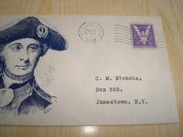 John Paul Jones, Navy, USA, 1943, ensipäiväkuori, FDC. Katso myös muut kohteeni mm. noin 1200 erilaista amerikkalaista ensipäiväkuorta 1920-luvulta 2000-luvulle.