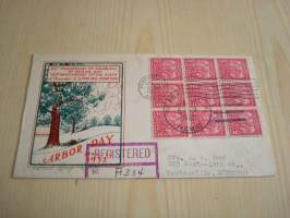 Arbor Day, 1932, USA, ensipäiväkuori, FDC, harvinainen versio yhdeksällä postimerkillä ja kirjattu. Katso myös muut kohteeni, minulla on myynnissä mm. noin 1