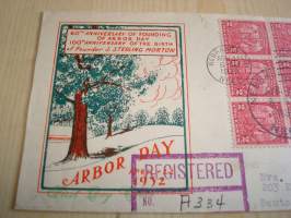Arbor Day, 1932, USA, ensipäiväkuori, FDC, harvinainen versio yhdeksällä postimerkillä ja kirjattu. Katso myös muut kohteeni, minulla on myynnissä mm. noin 1