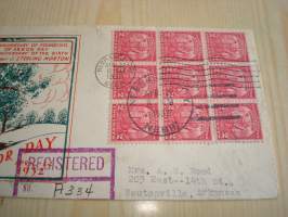 Arbor Day, 1932, USA, ensipäiväkuori, FDC, harvinainen versio yhdeksällä postimerkillä ja kirjattu. Katso myös muut kohteeni, minulla on myynnissä mm. noin 1