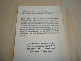 Dag Hammarskjöld Foundation, 1962, USA, ensipäiväkuori, FDC, alkuperäisella kortilla, harvinainen, kuoressa postimerkin suunnittelijan: Herbert Sanbornin ja