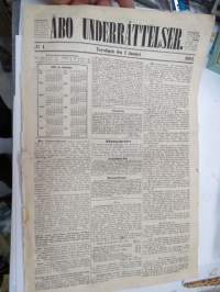 Åbo Underrättelser, torsdagen den 2 januari 1862 + lördagen den 4 januari + torsdagen den 9 januari - 3 stycken hela och ett klippt tidning tillsammans -3 kpl