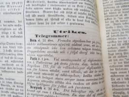 Åbo Underrättelser, torsdagen den 2 januari 1862 + lördagen den 4 januari + torsdagen den 9 januari - 3 stycken hela och ett klippt tidning tillsammans -3 kpl