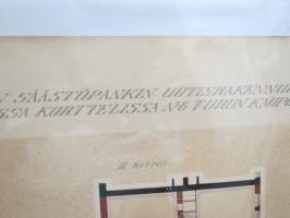Piirustus Turun Suomalaisen Säästöpankin Uutisrakennukseksi... 1913, Oscar Bomanson -arkkitehtipiirustus / architect´s drawing