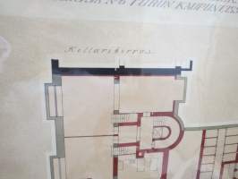 Piirustus Turun Suomalaisen Säästöpankin Uutisrakennukseksi... 1913, Oscar Bomanson -arkkitehtipiirustus / architect´s drawing