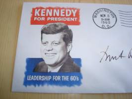 Presidentti John F. Kennedy, JFK, 1960, kuori, nimikirjoitus on painettu (ei käsinkirjoitettu). Katso myös muut kohteeni, minulla on myynnissä mm. noin 1 200