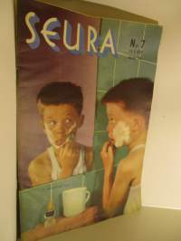 Seura 1957 / 7, ilmestynyt 13.2.1957, sis. mm.Suklaasydän tinakuori..Kamera eräpolulla.Vaalea on valttia,mm Marita Lindahl,Airi Ikävälko..Ikuista unta