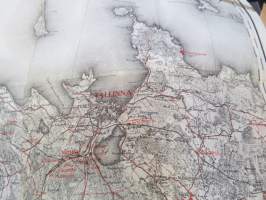 Viro / Eesti 1. itsenäisyyden ajan kartta, koottu kolmesta eri Venäjän keisarivallan aikaisesta kartasta, leimattu &quot;Jahimeeste selts Tallinnas&quot;,