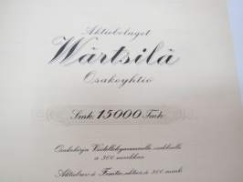 Aktiebolaget Wärtsilä Osakeyhtiö, 50 osaketta á 300 mk aktiebrev å 50 aktier á 300 mark, 15 000 mk,  Värtsilä 1935 -osakekirja / share certificate