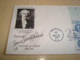 Ignacy Jan Paderewski, Champion of Liberty, 1960, USA, ensipäiväkuori, FDC. Katso myös muut kohteeni, mm. noin 1 200 erilaista amerikkalaista ensipäiväkuorta