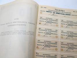 Helsingin Rauta- ja Sänkyteollisuus Oy, Helsinki 1917,  1 osake 200 mk -osakekirja, blanco, makuleras-leimattu
