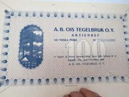 Ab Ois Tegelbruk Oy, Ois (Oitti) 100 mk -osakekirja / share certificate