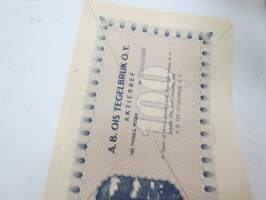 Ab Ois Tegelbruk Oy, Ois (Oitti) 100 mk -osakekirja / share certificate