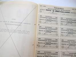 Helsingin Rauta- ja Sänkyteollisuus Oy, Helsinki 1917,  10 osaketta 2 000 mk - Herra J. Merivaara -osakekirja / share certificate