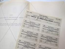 Helsingin Rauta- ja Sänkyteollisuus Oy, Helsinki 1917,  10 osaketta 2 000 mk - Herra J. Merivaara -osakekirja / share certificate