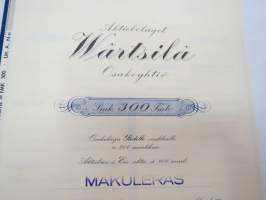Wärtsilä Osakeyhtiö, Värtsilä 1938, 1 osake á 300 mk,  -osakekirja / share certificate