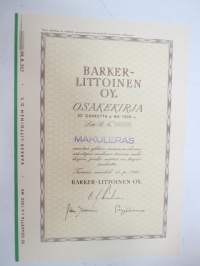 Barker-Littoinen Oy, Turku 1941, 10 osaketta á 1 000 mk, 10 000 mk -osakekirja