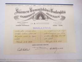Suomen Gummitehdas Osakeyhtiö (Nokia); Helsinki 1952, 1 osake á 1 000 mk osakekirja - 1 aktie á 1 000 mk -osakekirja / share certificate