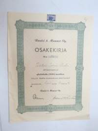 Rautsi &amp; Manner Oy, Helsinki 1946, 1000 mk, osakekirja nr 26 Johtaja Jorma Rautsi -share certificate